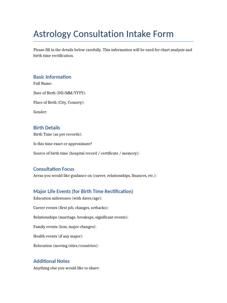 Astrology Intake Form | PDF