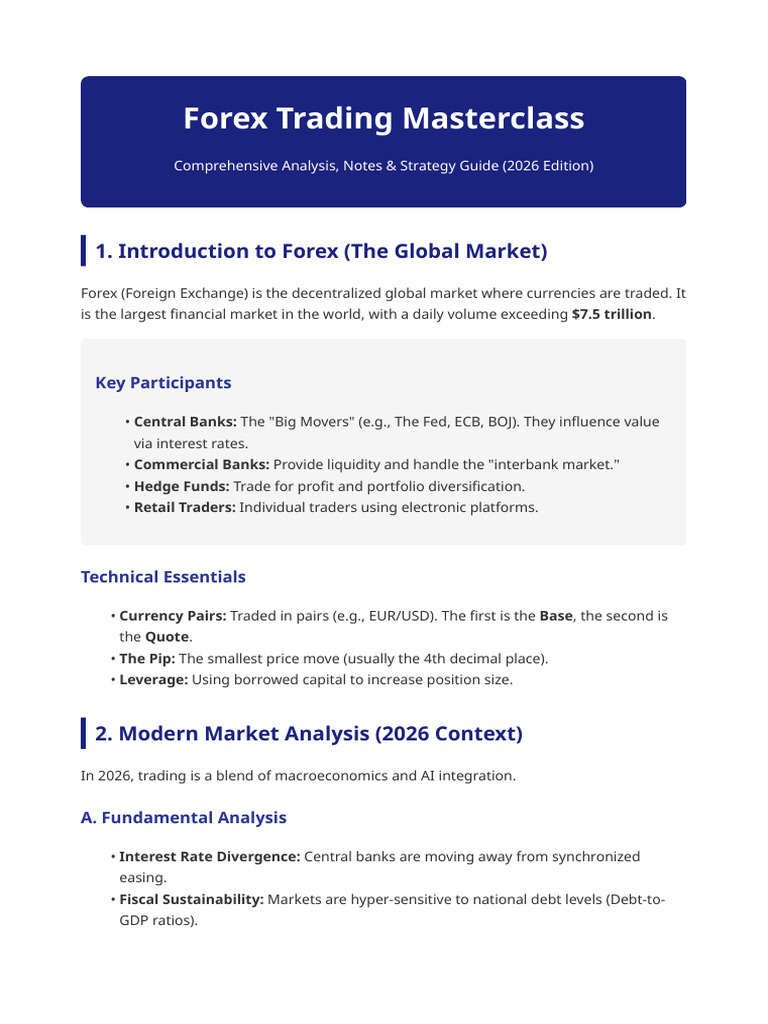 Forex Masterclass Notes 2026 | PDF | Foreign Exchange Market | Investing