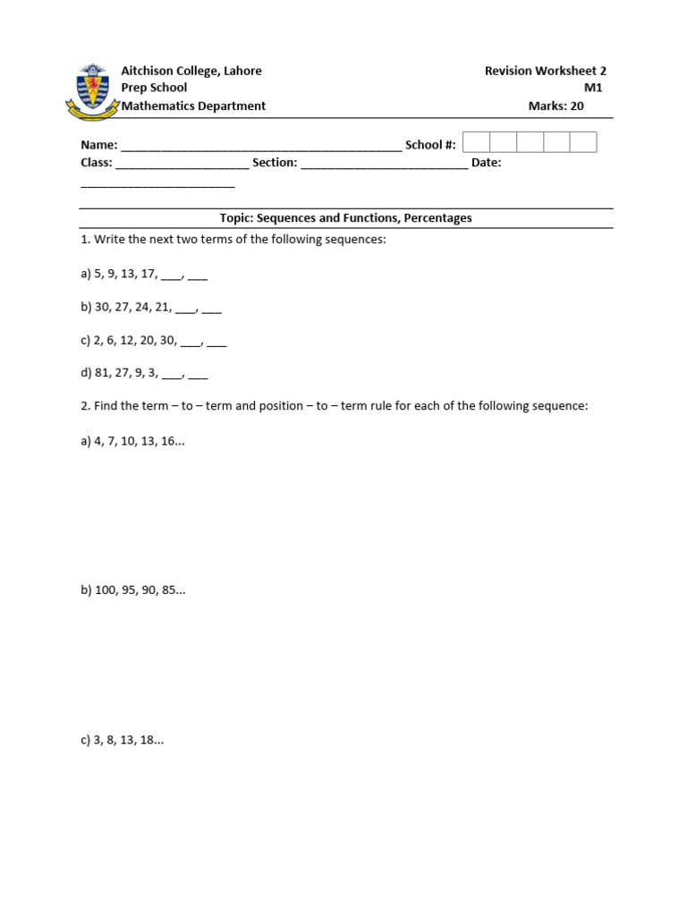 M1 Revision Worksheet 2 (Unit 9 and 10) (AAR) | PDF | Mathematics ...