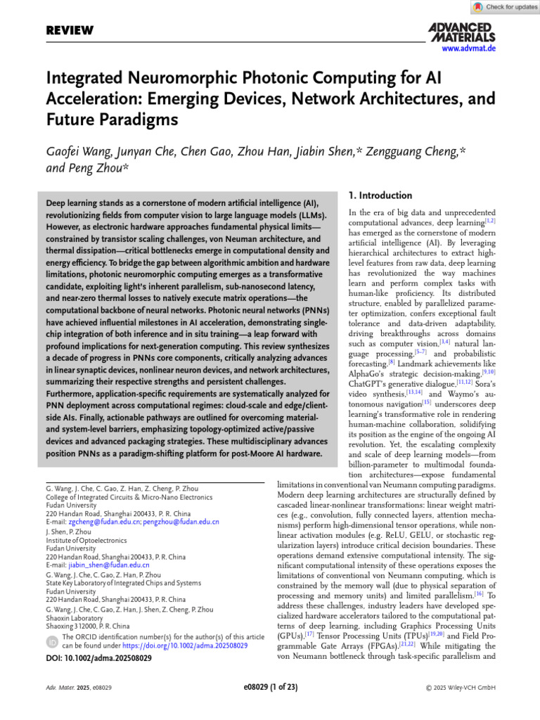 Advanced Materials - 2025 - Wang - Integrated Neuromorphic Photonic ...