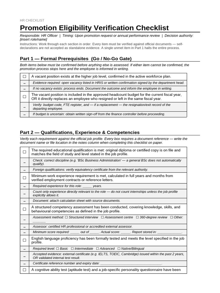 Promotion Eligibility Checklist En | PDF