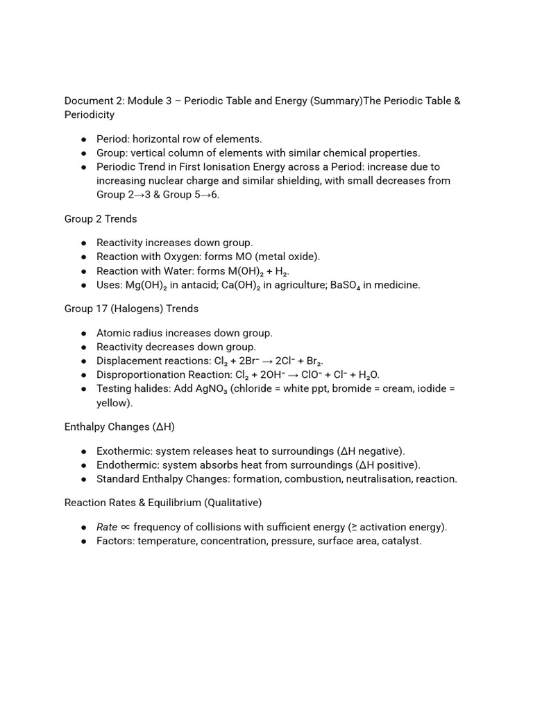 Document 2_ Module 3 – Periodic Table and Energy (Summary) | PDF