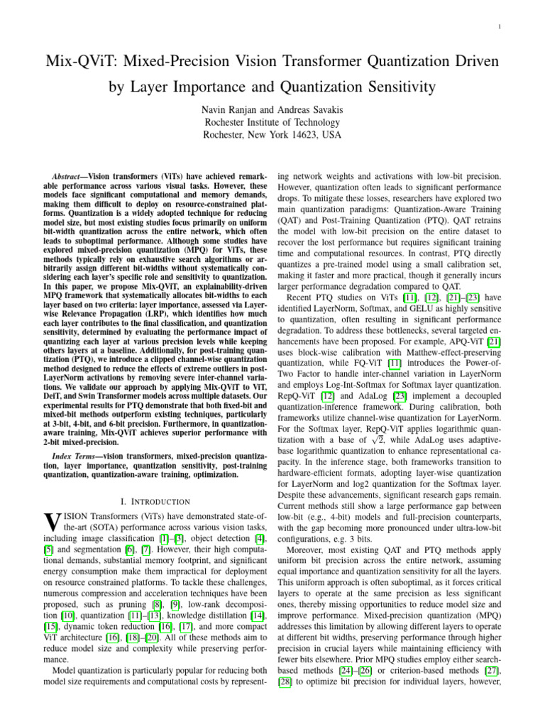 Mixed-Precision Vision Transformer Quantization | PDF | Applied Mathematics