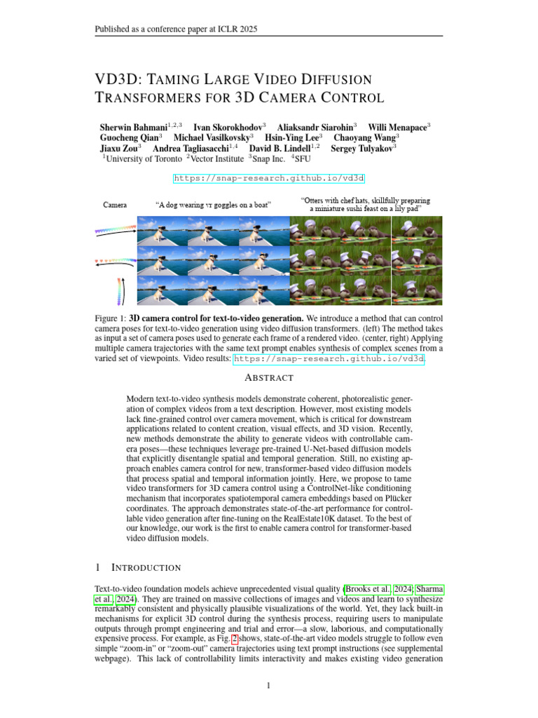 Taming Large Video Diffusion Transformers for 3d Camera Control | PDF ...