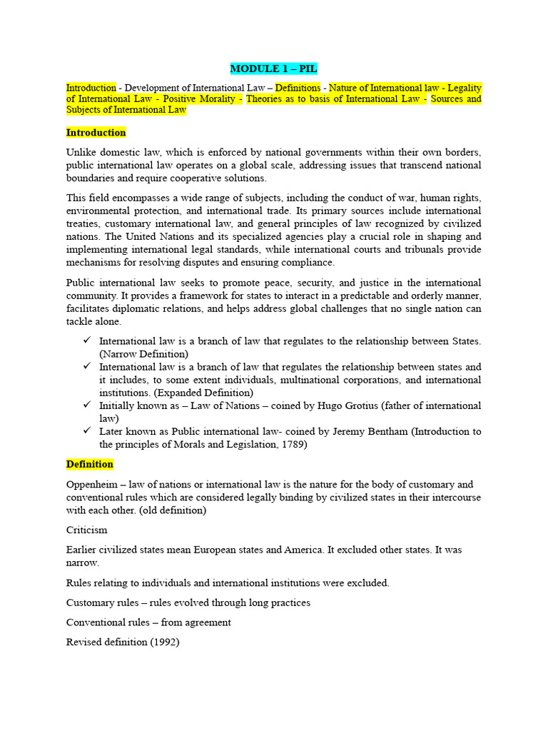 Pil Module 1 Imp | PDF | International Law | Jurisprudence