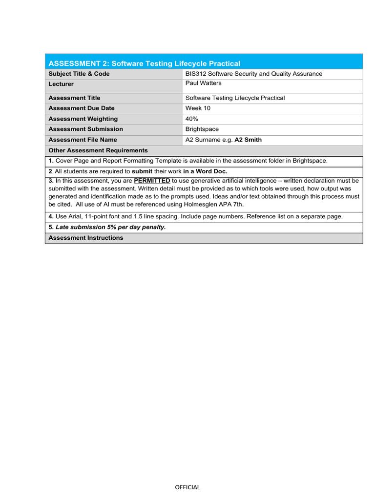 Assessment Task 2 Description | PDF | Software Testing | Software