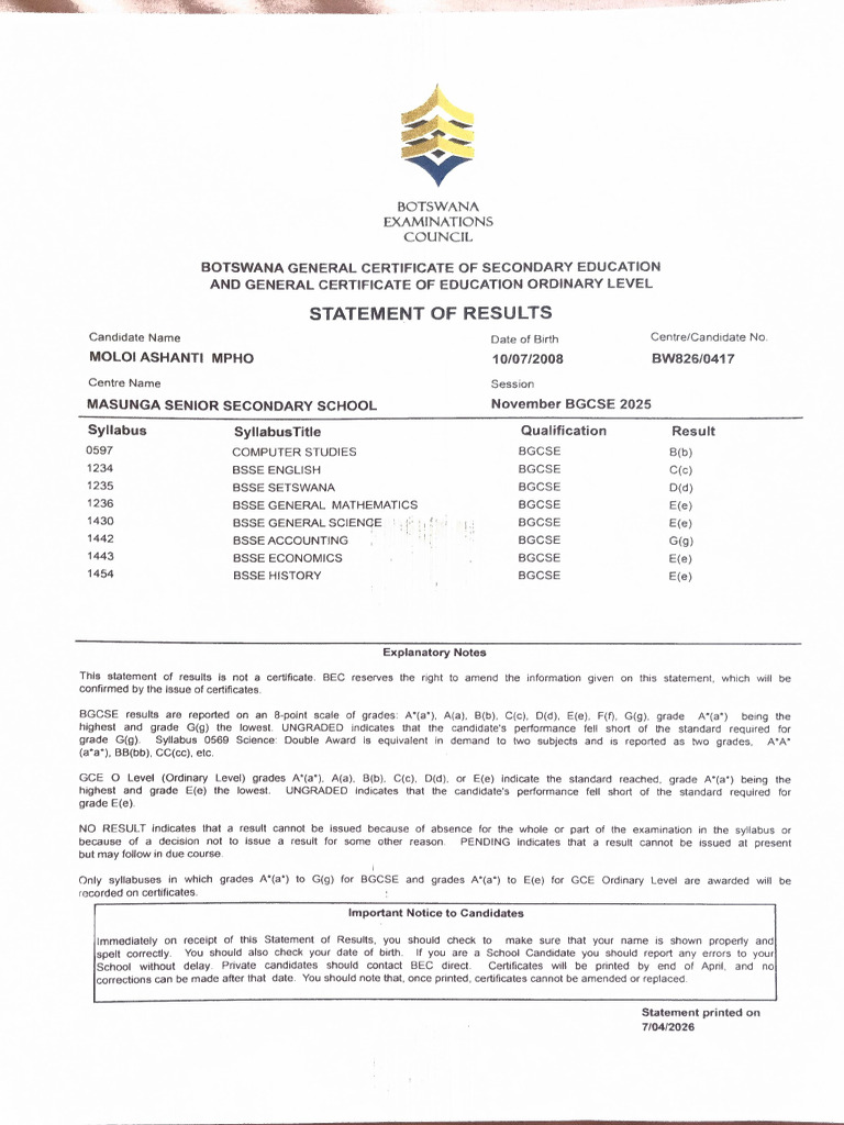 Result Slip | PDF