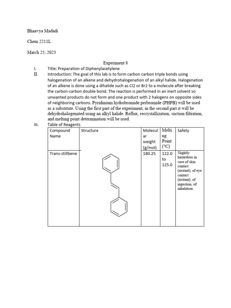 OChem Experiment 8 2211 | PDF | Alkene | Chirality (Chemistry)