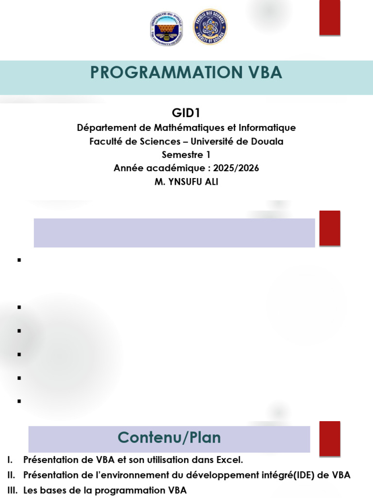 COURS 1 VBA-25-26 | PDF | Visual Basic for Applications | Microsoft Excel