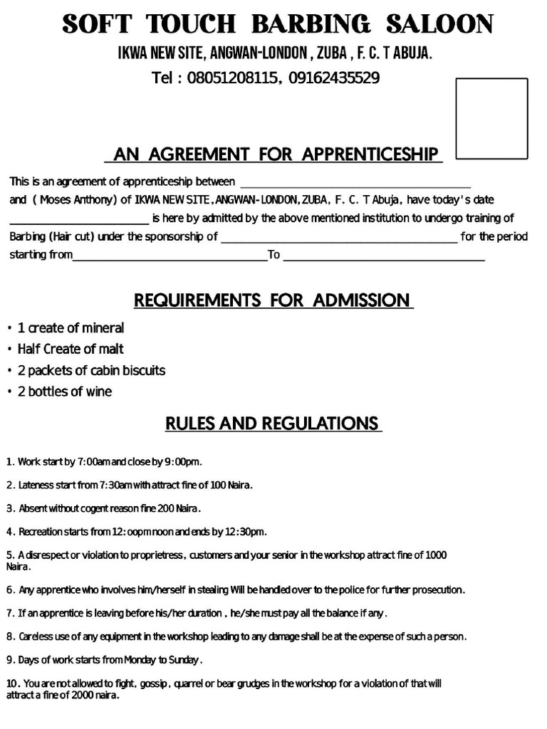 Barbing Agreement Form | PDF