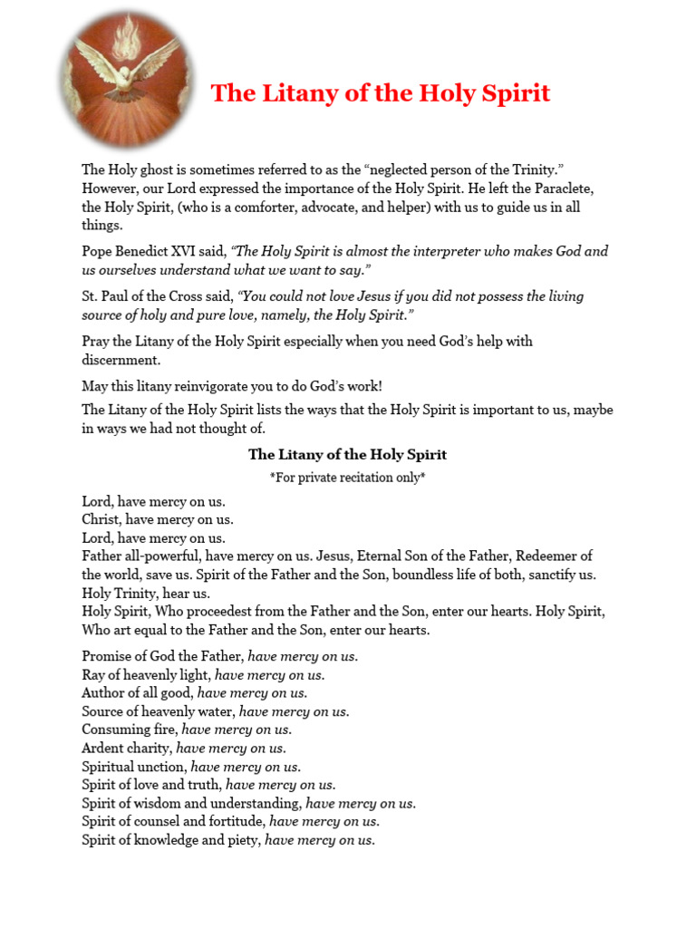 The Litany of the Holy Spirit | PDF | God The Father | Holy Spirit
