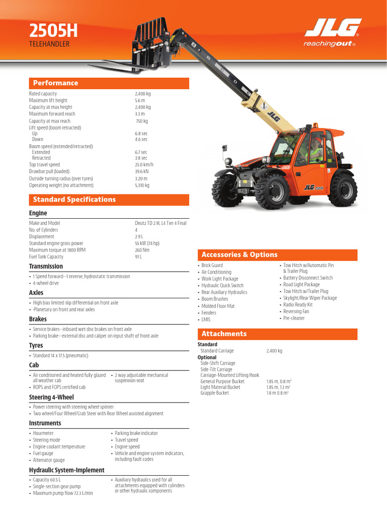 2505H Telehandler Data Sheet v2 En | PDF | Steering | Truck