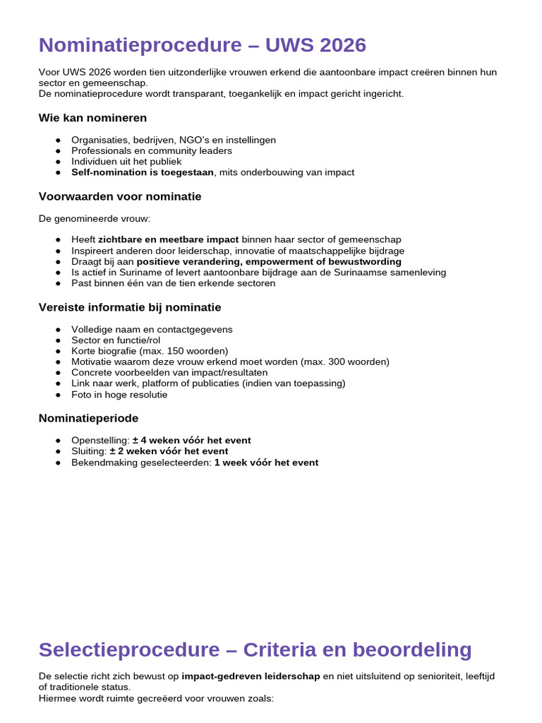 Nominatieprocedure – UWS 2026 | PDF
