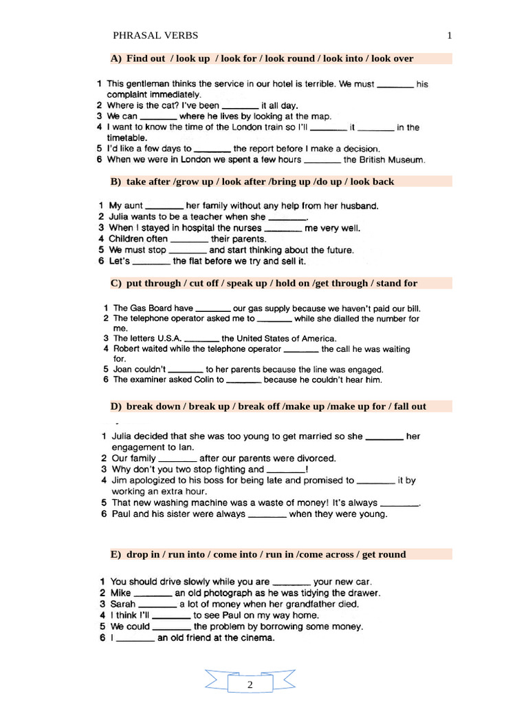 EJERCICIOS Phrasal Verbs (1) | PDF