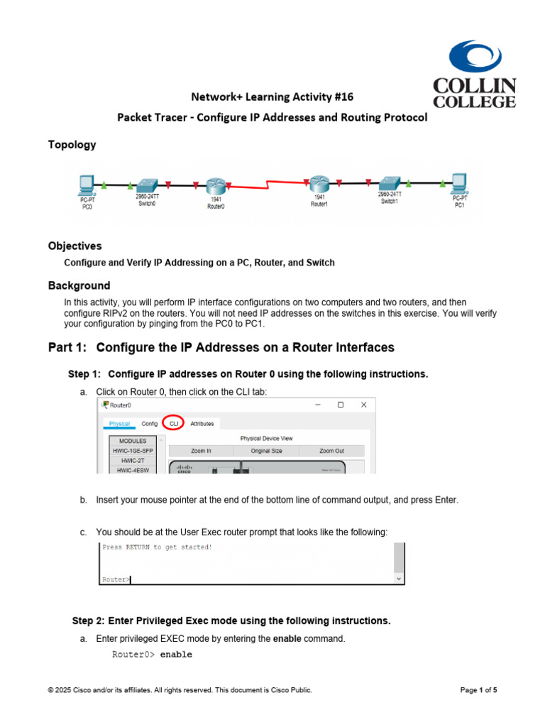 Network+ Learning Activity #16 - Configure IP Addresses and Routing ...
