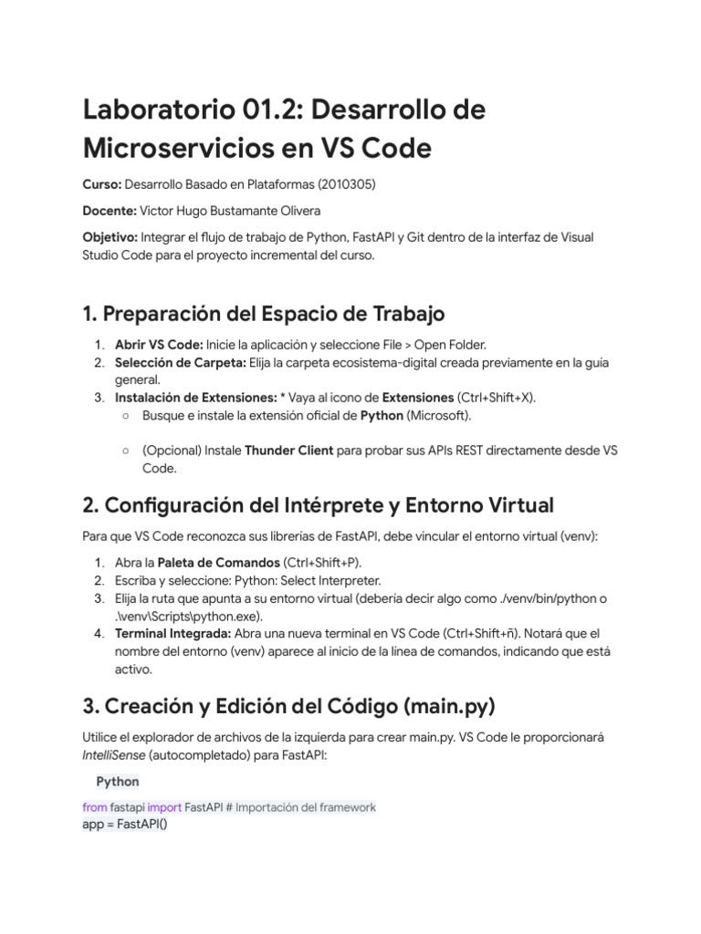 Lab01.2 vs Code_ FastAPI y Microservicios | PDF | Desarrollo de ...