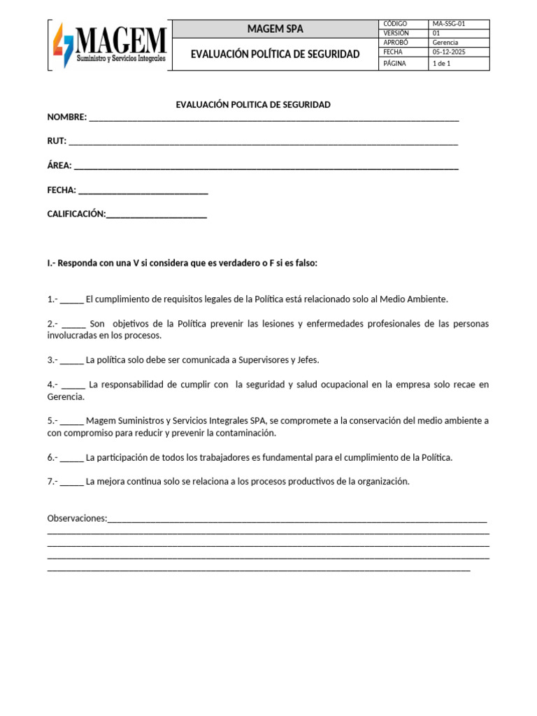 Evaluación Política de Seguridad MAGEM | PDF
