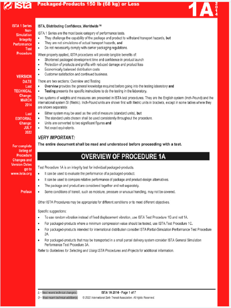 ISTA 1A | PDF