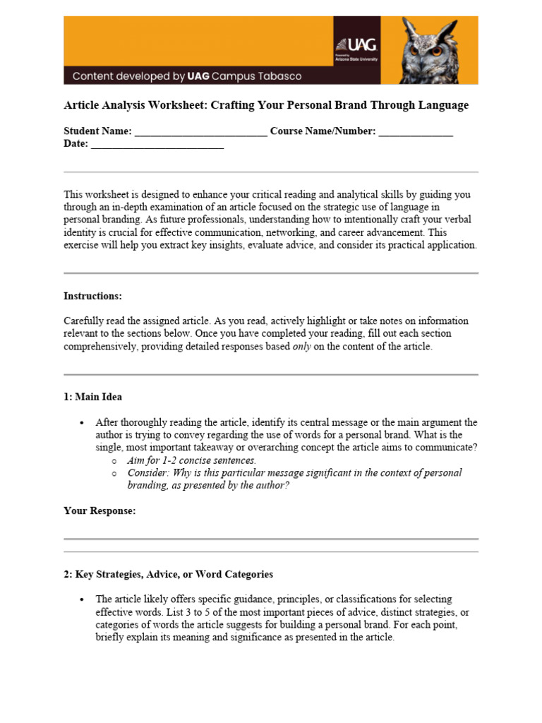 2.3.1 Article Analysis Worksheet | PDF | Brand | Semantics
