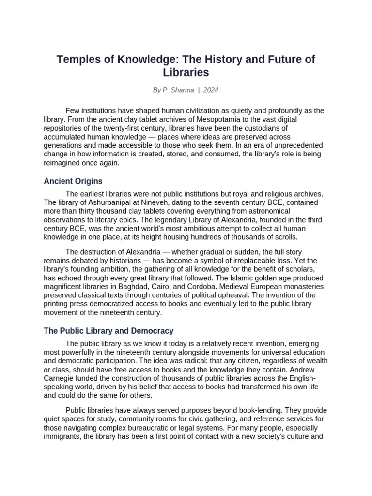 Essay 4 History of Libraries | PDF | Libraries | Books