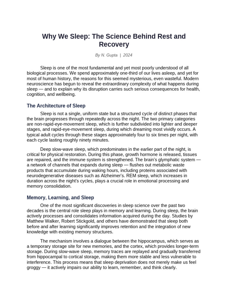 Essay 5 Science of Sleep | PDF | Sleep | Sleep Deprivation