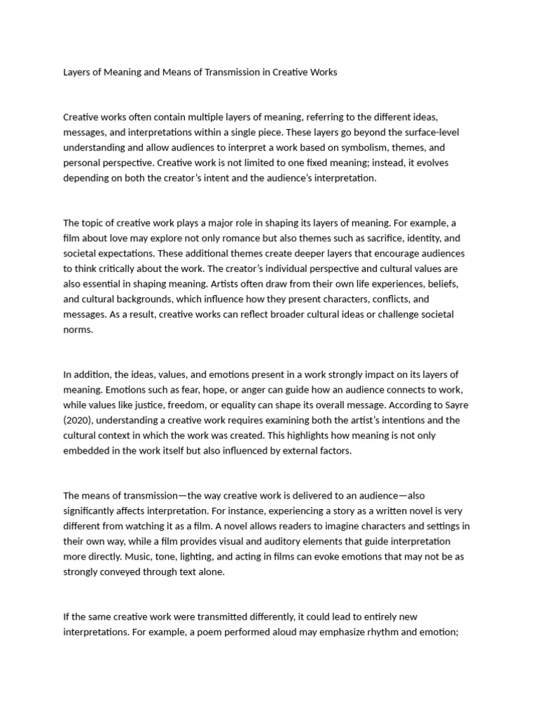 Layers of Meaning and Means of Transmission in Creative Works | PDF ...