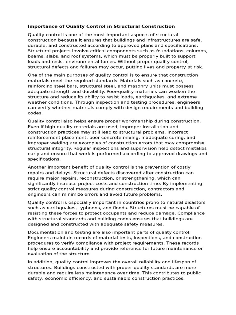 Importance of Quality Control in Structural Construction | PDF ...