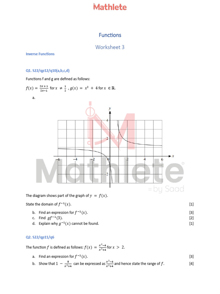 1-Functions Inverse Worksheet 3 | PDF | Function (Mathematics ...