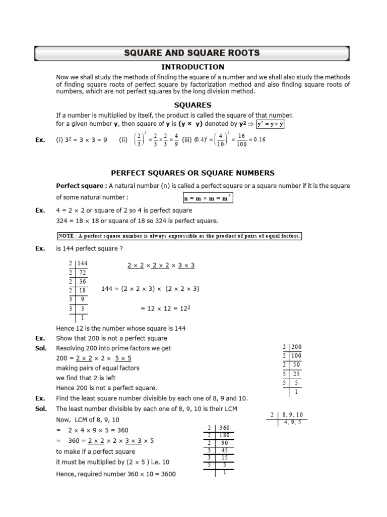 2. Suqare and Square Roots | PDF | Numbers | Mathematical Objects