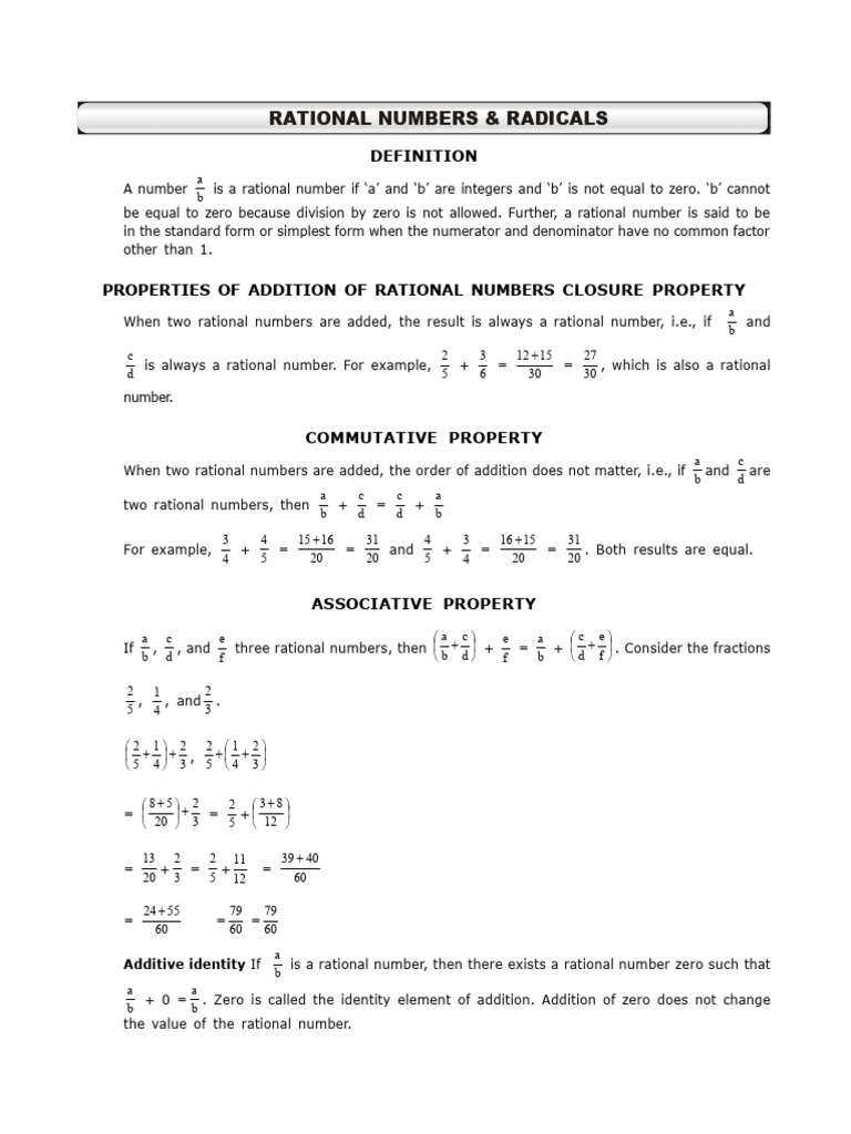 1. Rational Numbers & Radicals [Done] | PDF | Division (Mathematics ...