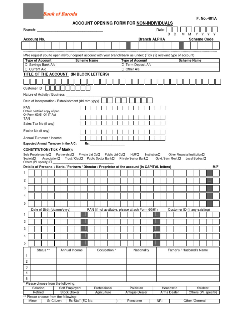 Ac Opening Non Individual | PDF | Transaction Account | Banks