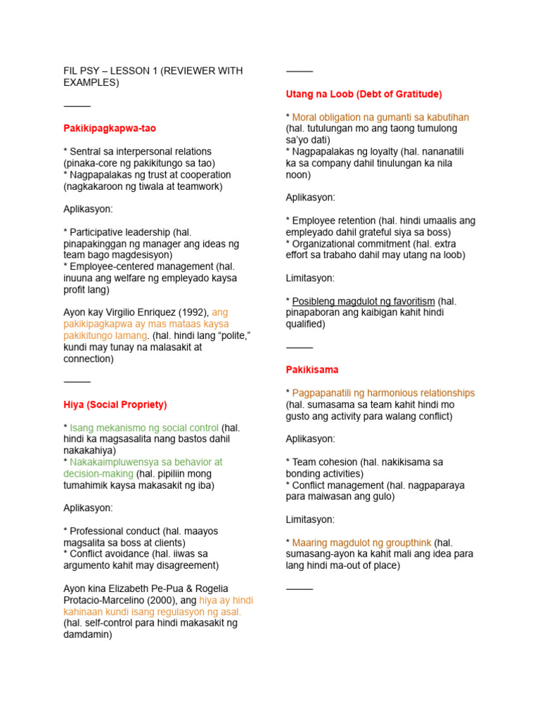 Fil Psy – Lesson 1 (Reviewer With Examples) | PDF