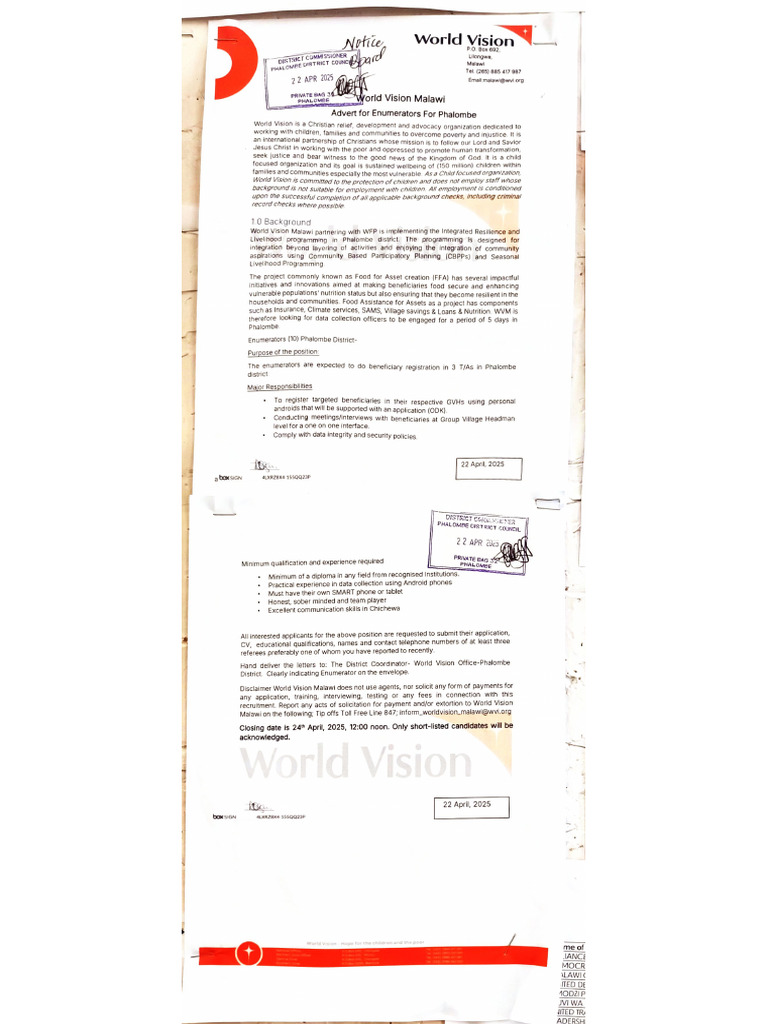 Enumerator Vacancy | PDF