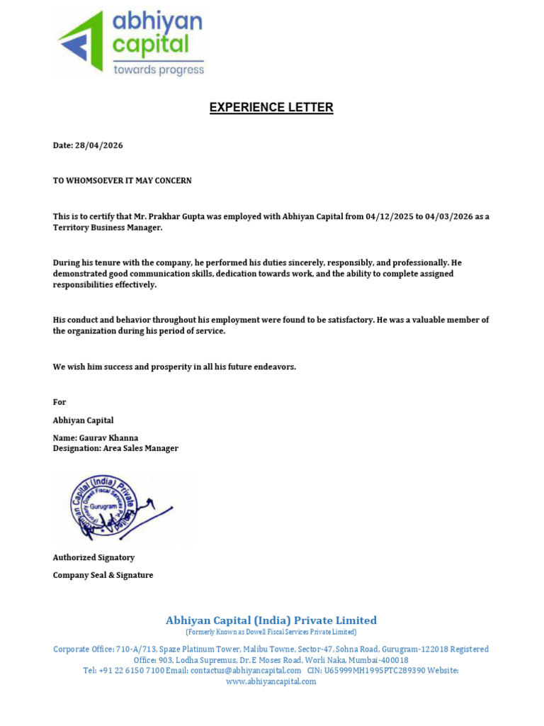 Experience Letter | PDF