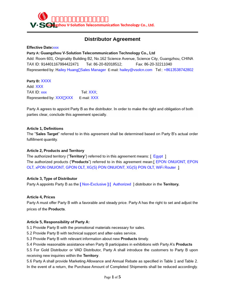 20250625 -Distributor Agreement | PDF | Intellectual Property | Justice