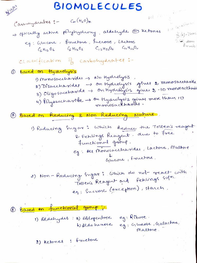 Biology Notes Biomolecules and POC | PDF