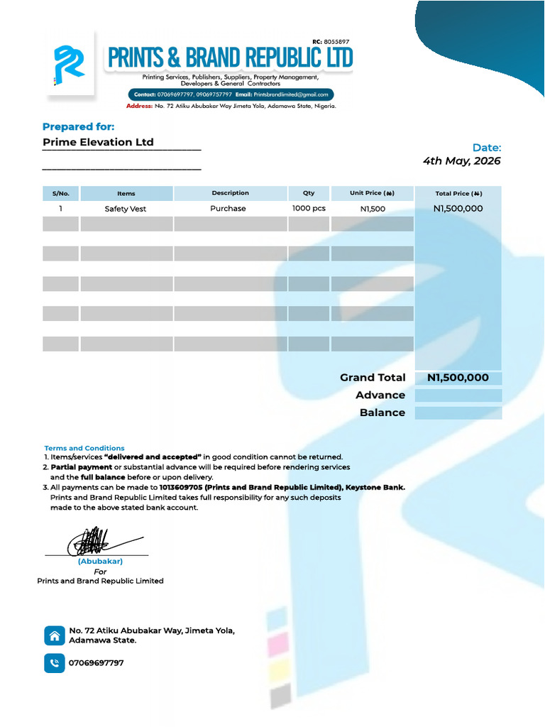 Invoice for 1000pcs Safety Jacket | PDF