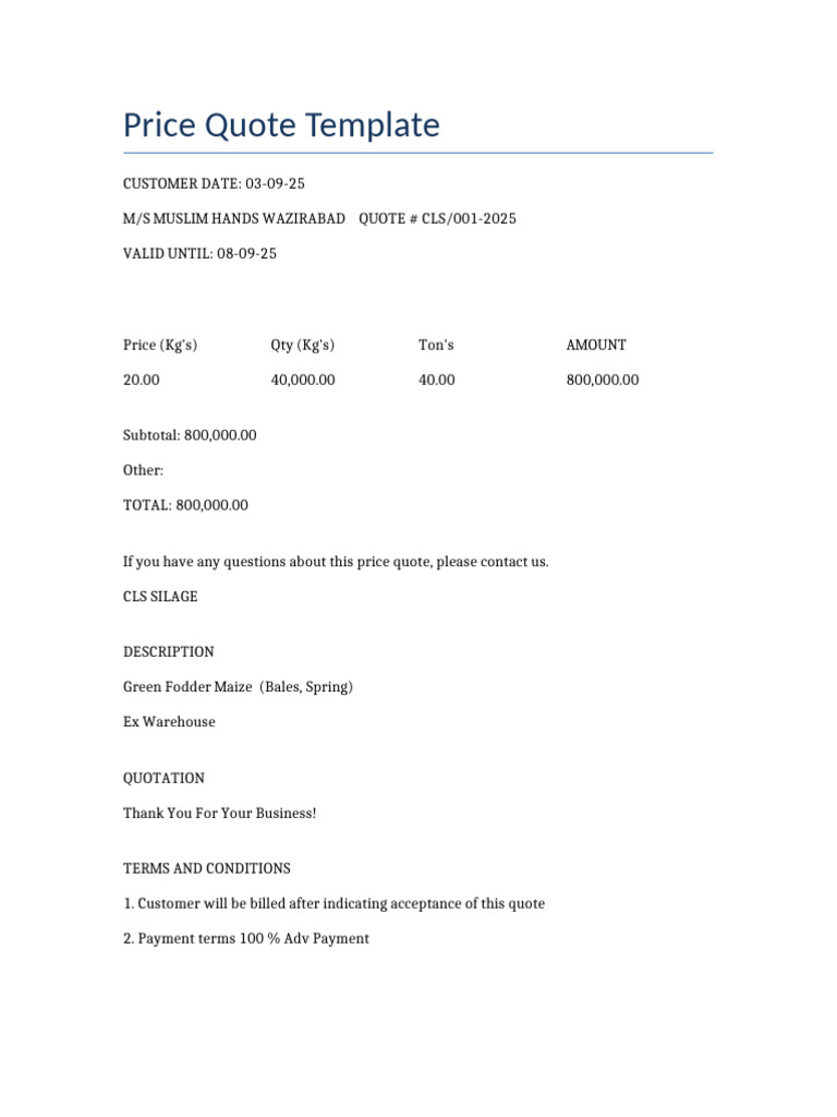 CLS Quotation Format | PDF