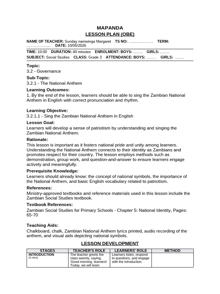 Lesson Plan Social Studies | PDF | Learning | Lesson Plan