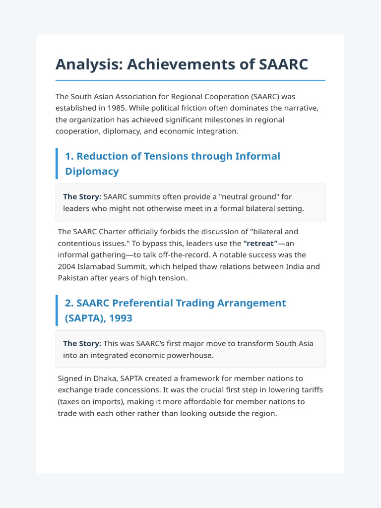 SAARC Achievements Analysis | PDF | Economies | Global Politics