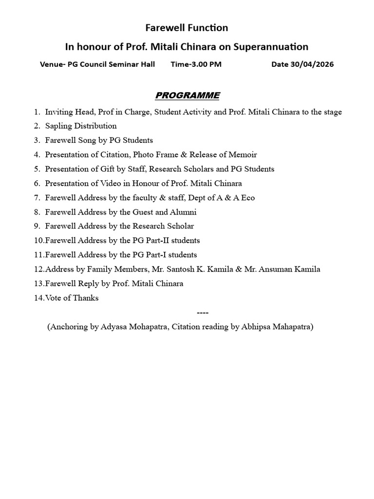 Farewell Function Programme | PDF