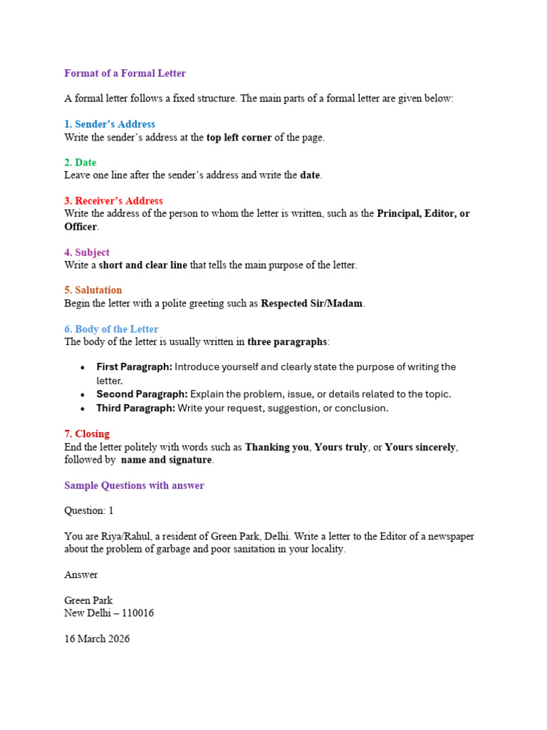 Format of Formal Letters | PDF