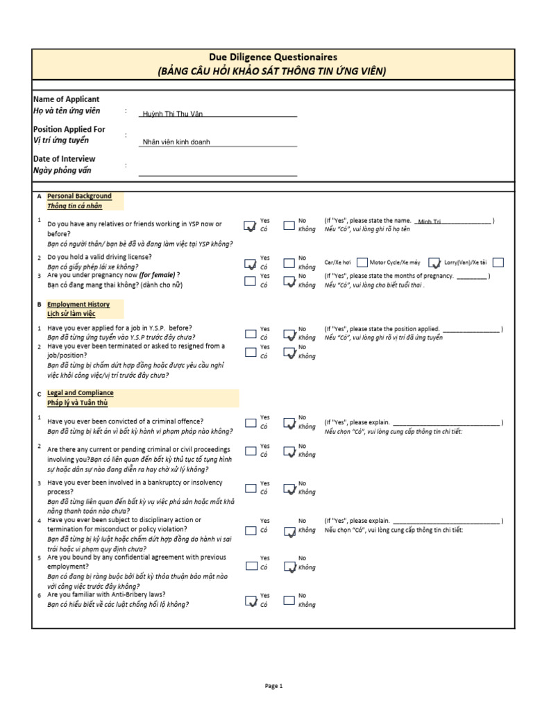 Due Diligence Form | PDF