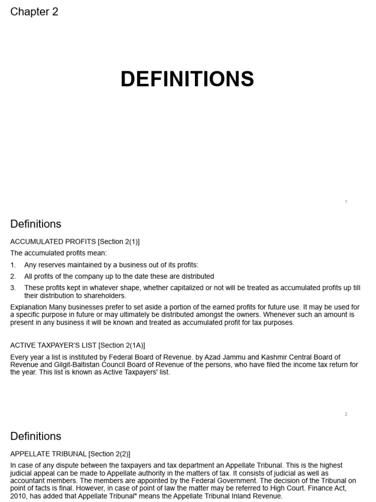 Chapter 2 - Definitions Income Tax | PDF | Pension | Taxes