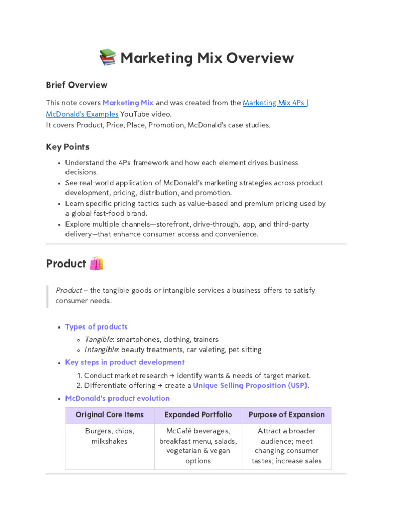 Marketing Mix 4Ps _ McDonald's Examples | PDF | Pricing | Marketing