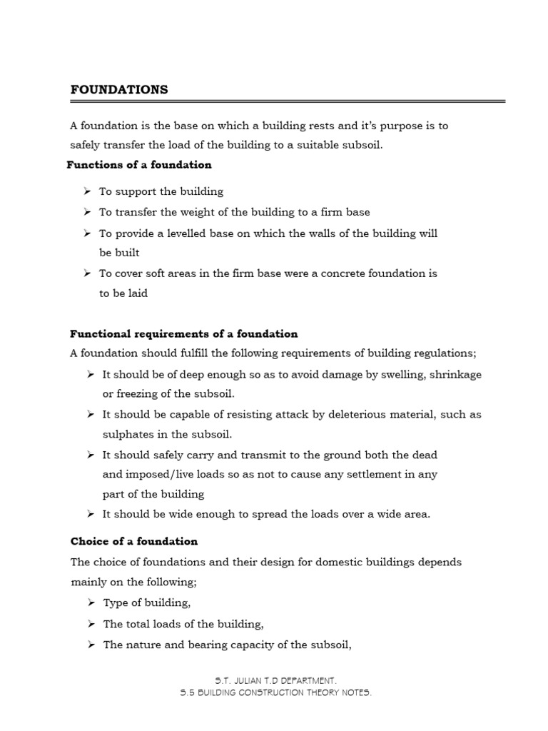 Foundations Notes | PDF | Foundation (Engineering) | Concrete