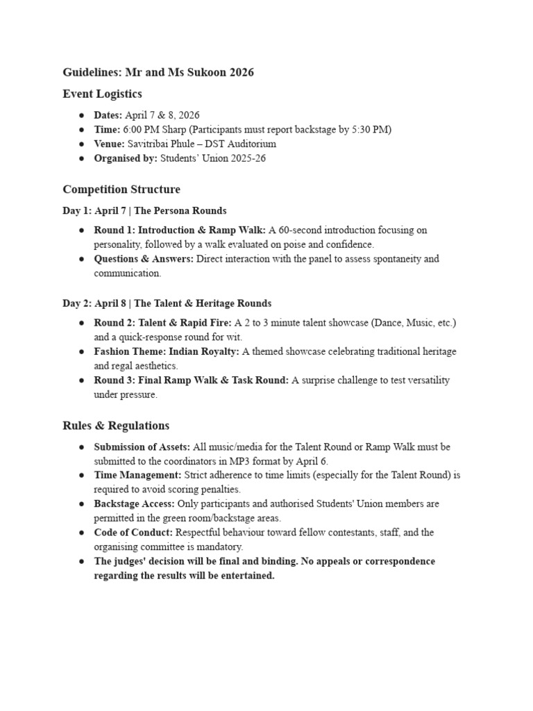 Guidelines_ Mr and Ms Sukoon 2026 | PDF