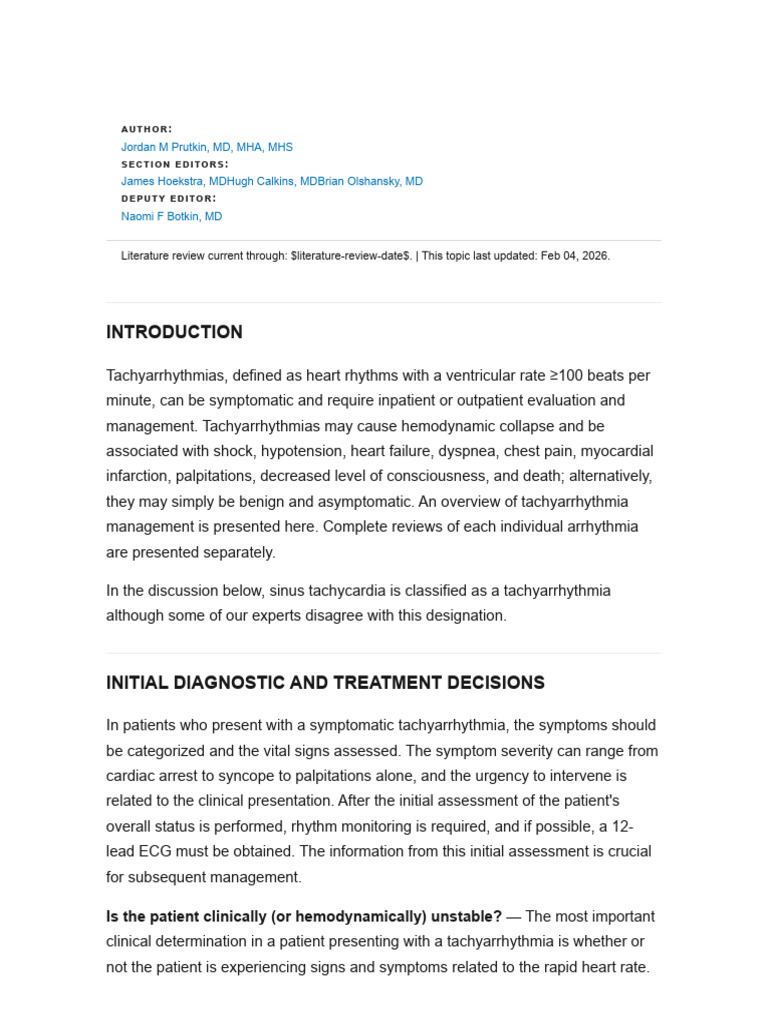 Overview Of The Acute Management Of Tachyarrhythmias | PDF ...