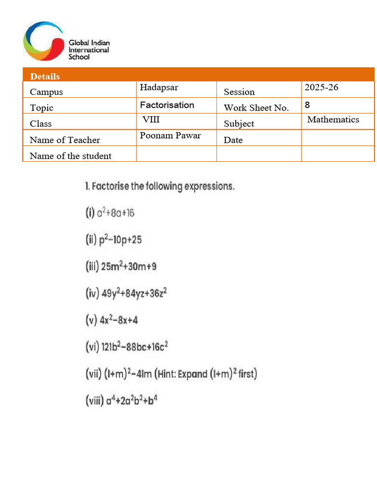Factorisation Worksheet8.PDF | PDF