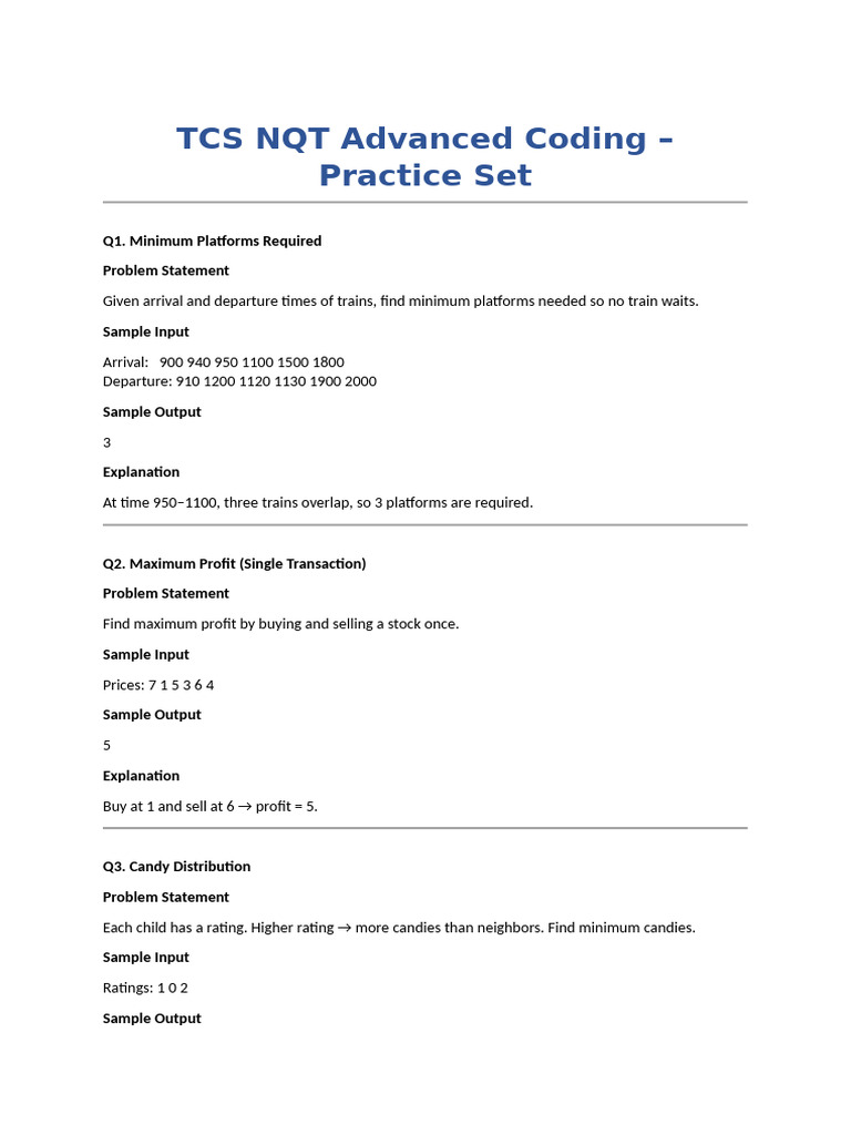 TCS NQT Advanced Coding | PDF | Algorithms